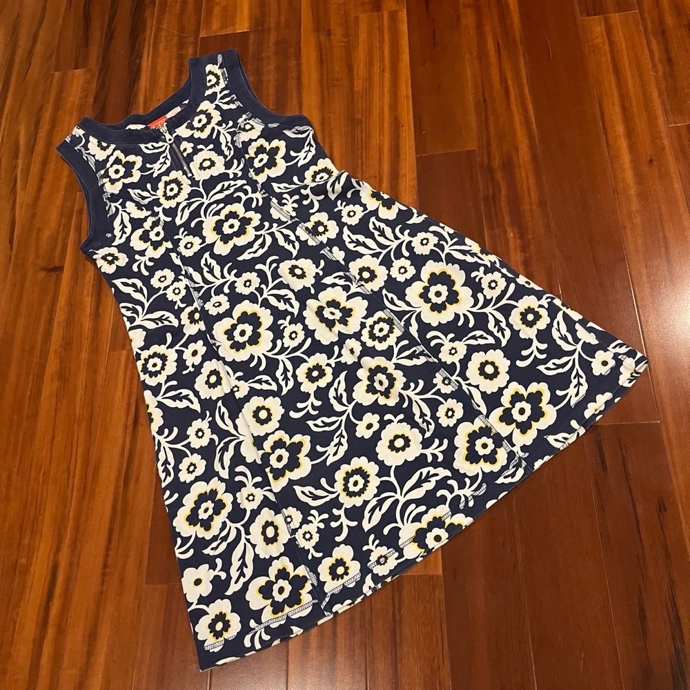 Vintage Liz & Co Blue White Floral Pattern Dress Sleeveless Cotton A-line Small